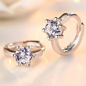 NEW 925 SILVER PLATED ROUND SOLITAIRE HUGGIE HOOPS